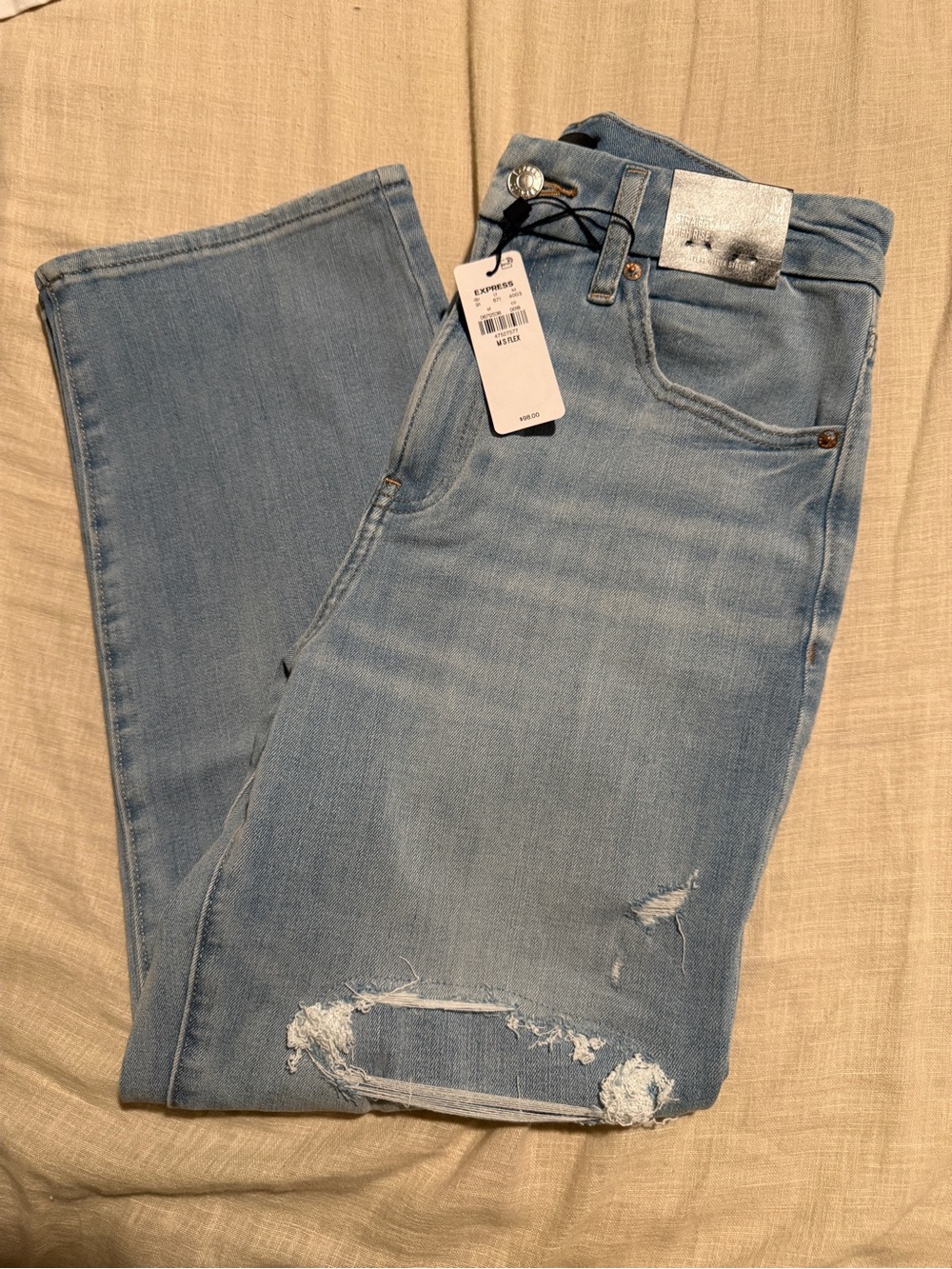 Express Straight-Leg Light Blue Distressed Jeans